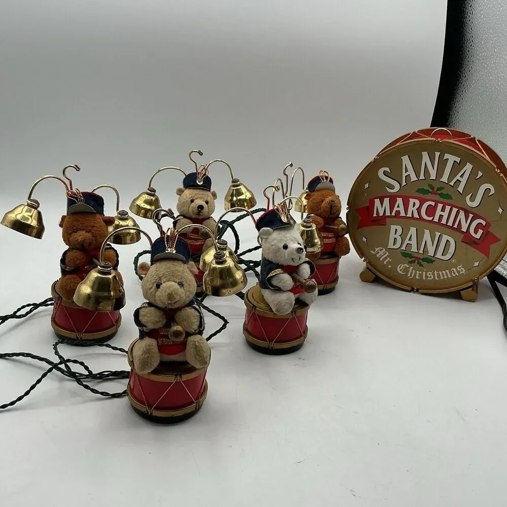Mr Christmas Santa’s Marching Band Animated Bear Bell Ringers 6 Pc Tested